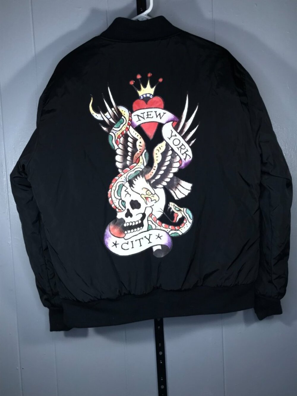Ed Hardy Mens Nylon NYC Black Bomber M1A Jacket Quilted sz Lg